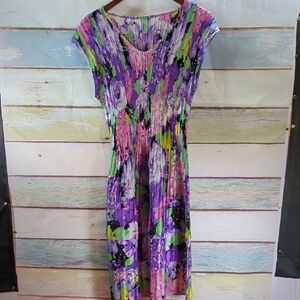Floral Multicolor Pleated Tiered Midi Dress